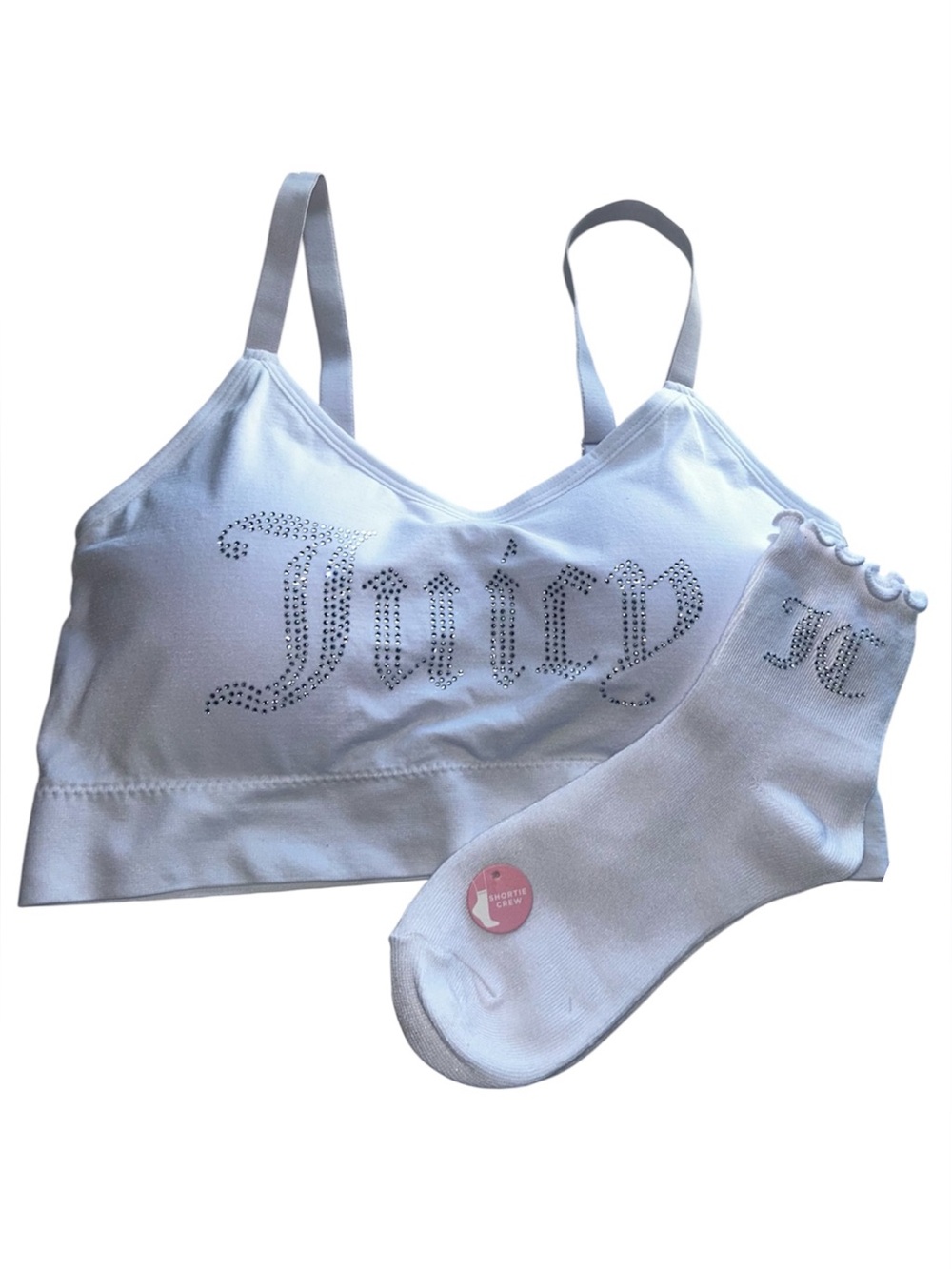 Juicy Couture White Crystal Logo Bralette with Matching Socks